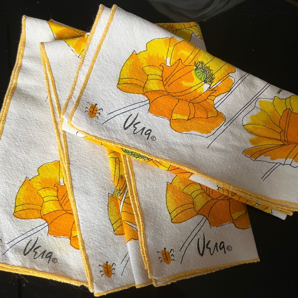 Vera Yellow Floral Napkins/California Poppies/Mid Century Modern